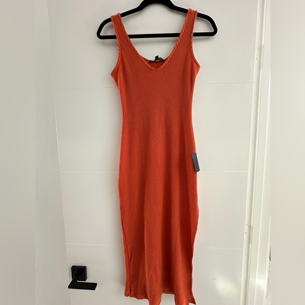 Lulu's Rust Orange Ribbed Midi Tank Dress - Picture 10 of 13